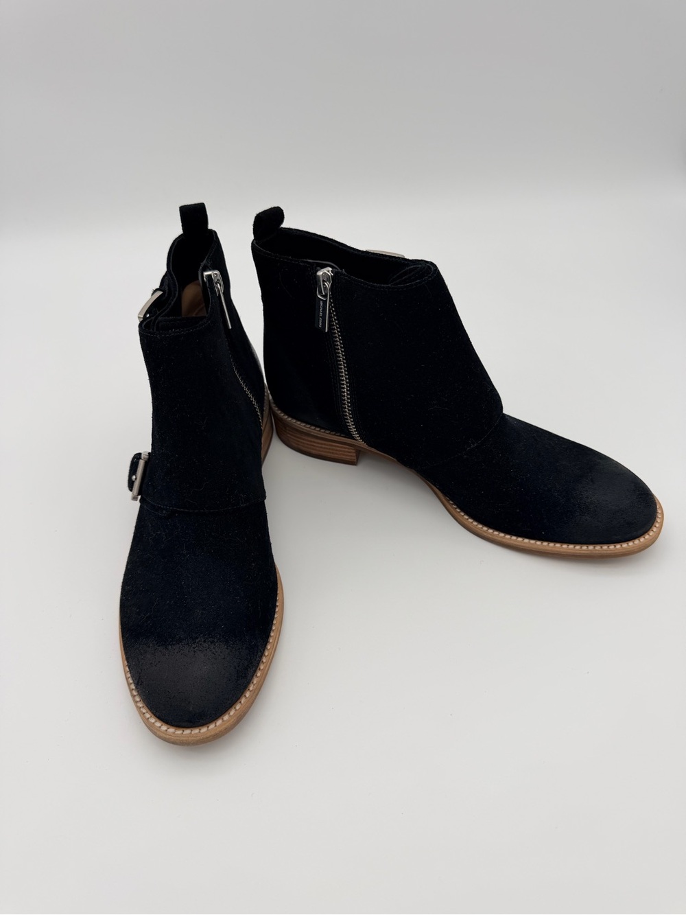 Michael Kors Adams Monk Suede Chelsea Ankle Boots with Side Zipper Black 7.5